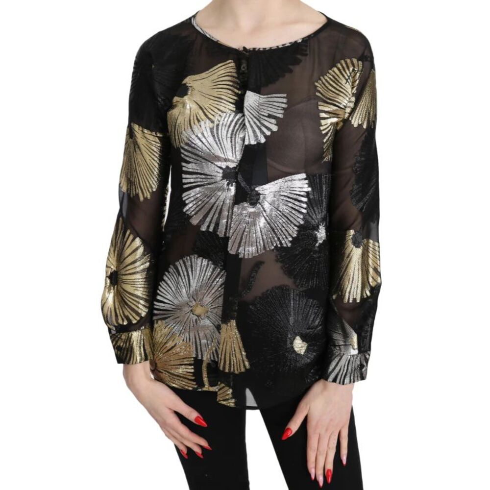 Dsquared² Gold Silver Silk Jacquard See Through Top Women's Blouse